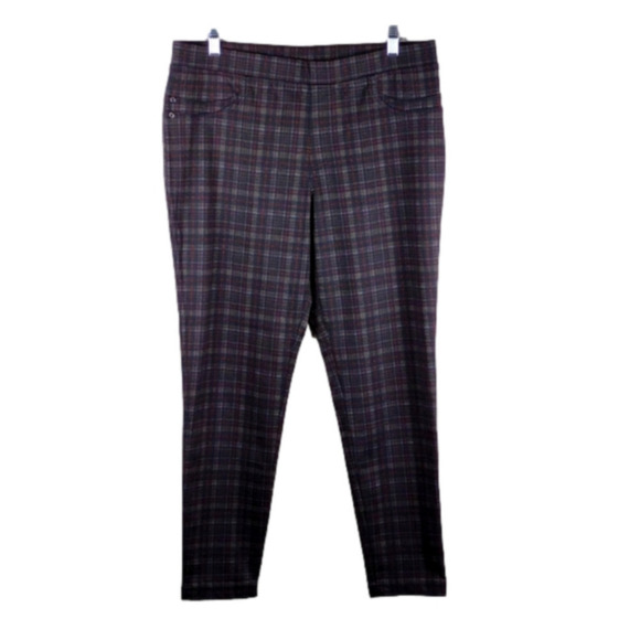 Talbots Petite Black Checkered Plaid High Rise Pull On Straight Leg Ankle Pant - Picture 1 of 9